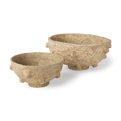 Sonam Beige Paper Mache Spiked Bowls (Set of 2) - Ornate Home