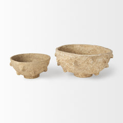 Sonam Beige Paper Mache Spiked Bowls (Set of 2) - Ornate Home