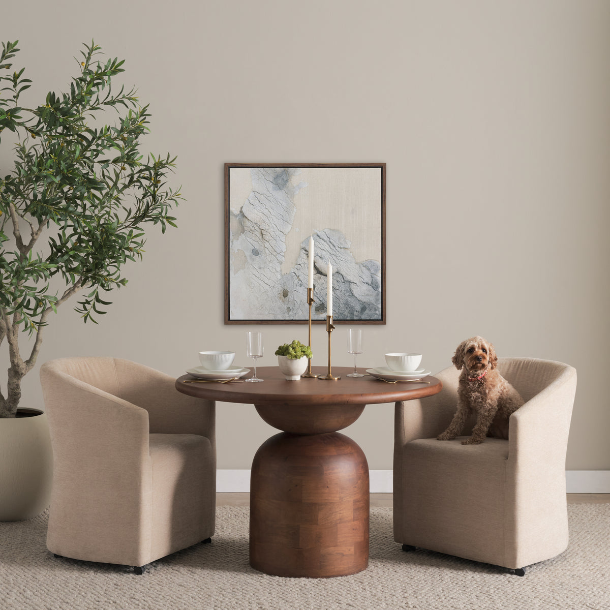 Sondra Beige Barrel Back Dining Arm Chair - Ornate Home