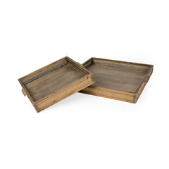 Sonny Brown Wood and Wicker Square Trays (Set of 2) - Ornate Home