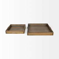 Sonny Brown Wood and Wicker Square Trays (Set of 2) - Ornate Home