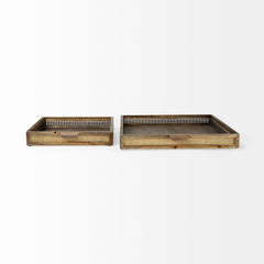 Sonny Brown Wood and Wicker Square Trays (Set of 2) - Ornate Home