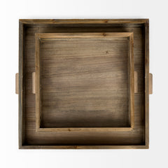 Sonny Brown Wood and Wicker Square Trays (Set of 2) - Ornate Home