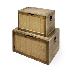 Sonny Brown Wood and Wicker with Metal Detail Rectangular Boxes (Set of 2) - Ornate Home