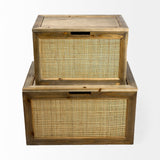 Sonny Brown Wood and Wicker with Metal Detail Rectangular Boxes (Set of 2) - Ornate Home