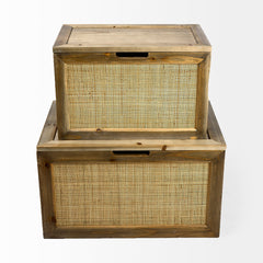 Sonny Brown Wood and Wicker with Metal Detail Rectangular Boxes (Set of 2) - Ornate Home