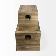Sonny Brown Wood and Wicker with Metal Detail Rectangular Boxes (Set of 2) - Ornate Home