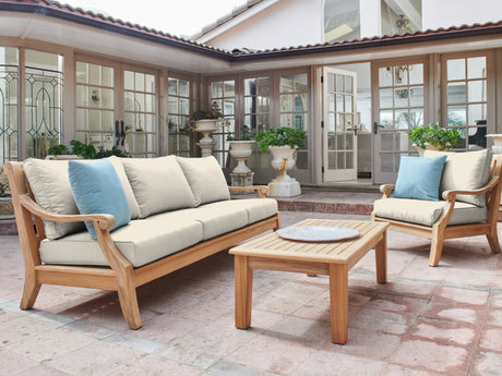 Sonoma 3-Person Teak Canvas Outdoor Sofa with Sunbrella® Cushion - Ornate Home