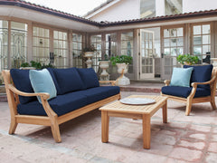 Sonoma 3-Person Teak Navy Outdoor Sofa with Sunbrella® Cushion - Ornate Home