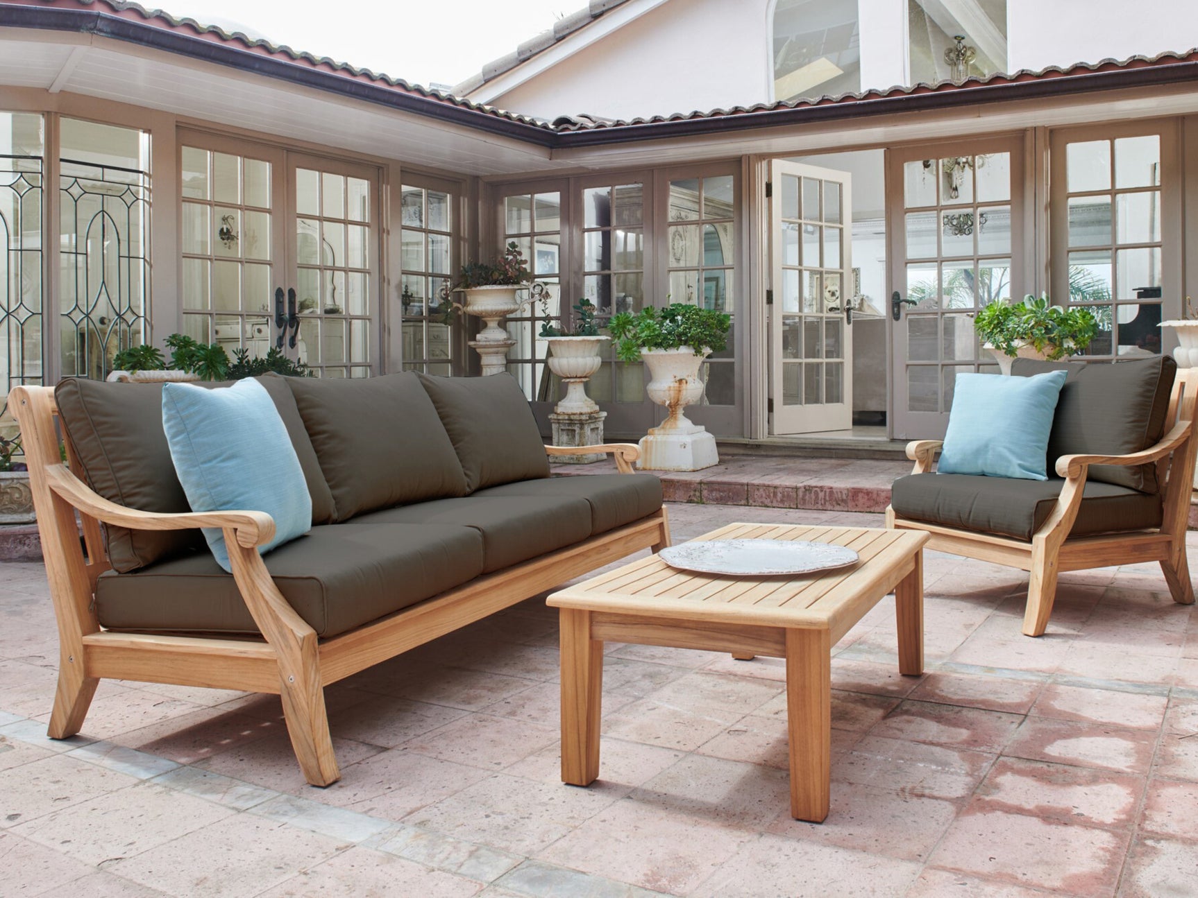 Sonoma 4-Piece Teak Charcoal Outdoor Patio Deep Seating Set with Sunbrella® Cushion - Ornate Home