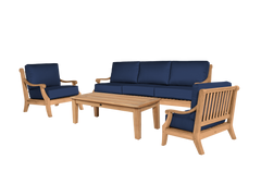 Sonoma 4-Piece Teak Navy Outdoor Patio Deep Seating Set with Sunbrella® Cushion - Ornate Home