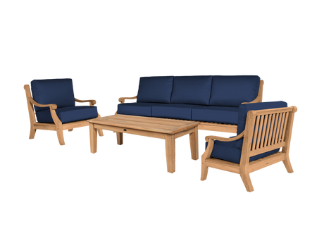Sonoma 4-Piece Teak Navy Outdoor Patio Deep Seating Set with Sunbrella® Cushion - Ornate Home