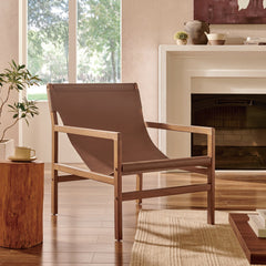 Sonora Nutmeg Brown Leather Sling Chair - Ornate Home