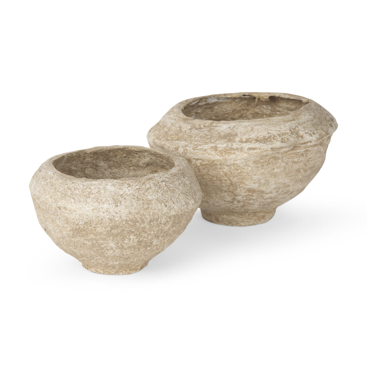 Sonu Beige Paper Mache Half-Pot Bowls (Set of 2) - Ornate Home