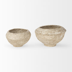Sonu Beige Paper Mache Half-Pot Bowls (Set of 2) - Ornate Home