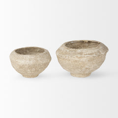 Sonu Beige Paper Mache Half-Pot Bowls (Set of 2) - Ornate Home