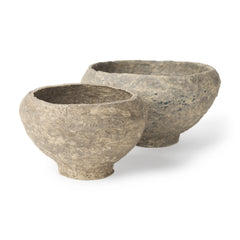 Sonu Gray Paper Mache Half-Pot Bowls (Set of 2) - Ornate Home