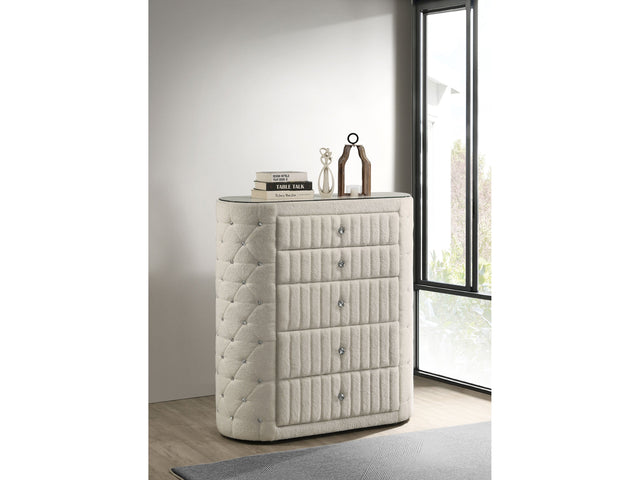 Sonya Ivory 5-drawer Upholstered Bedroom Chest of Drawers - Ornate Home