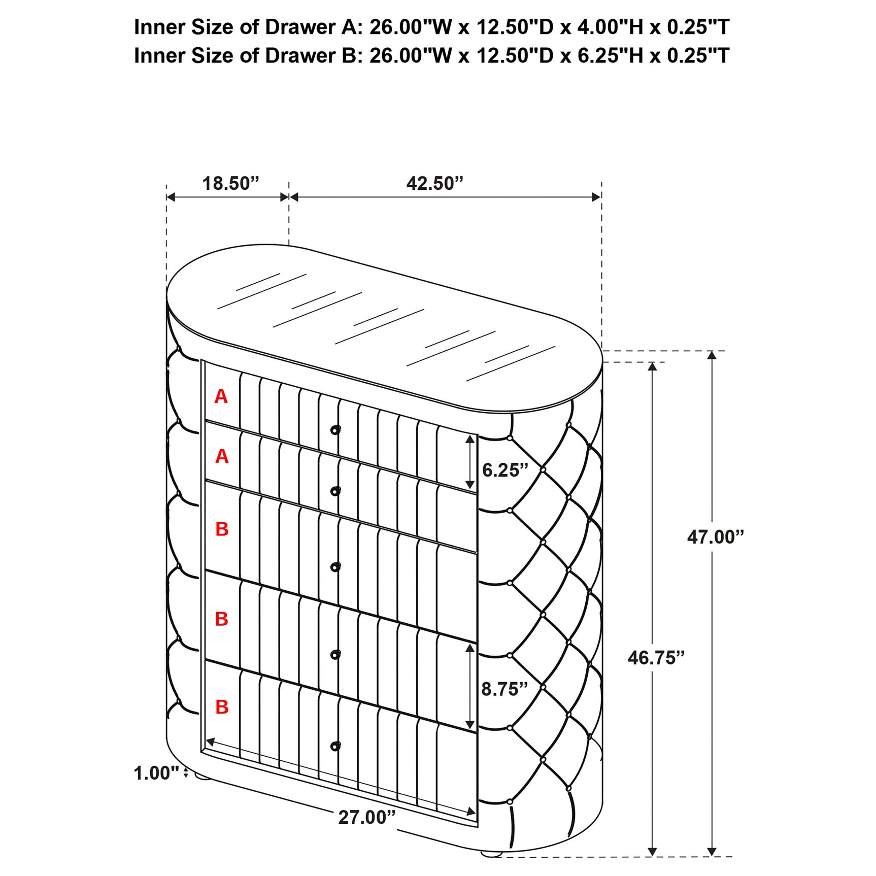 Sonya Ivory 5-drawer Upholstered Bedroom Chest of Drawers - Ornate Home