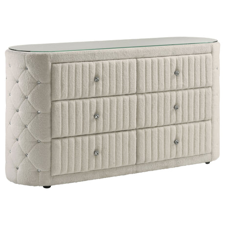 Sonya Ivory 6-drawer Upholstered Bedroom Dresser - Ornate Home