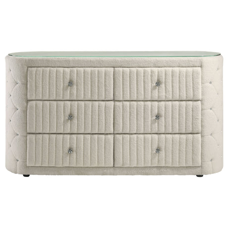 Sonya Ivory 6-drawer Upholstered Bedroom Dresser - Ornate Home