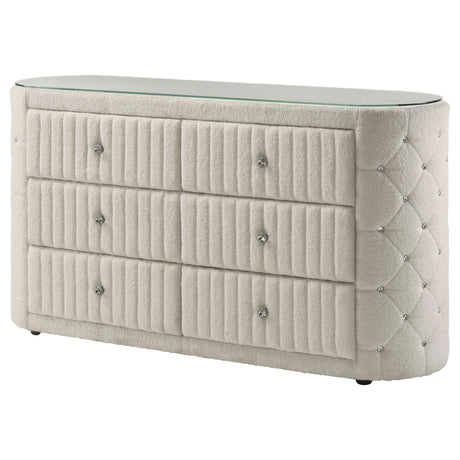 Sonya Ivory 6-drawer Upholstered Bedroom Dresser - Ornate Home