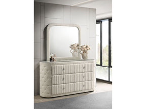 Sonya Ivory 6-drawer Upholstered Bedroom Dresser with Mirror - Ornate Home