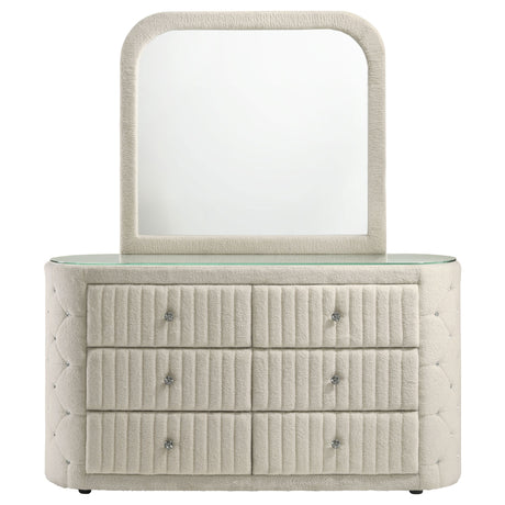 Sonya Ivory 6-drawer Upholstered Bedroom Dresser with Mirror - Ornate Home
