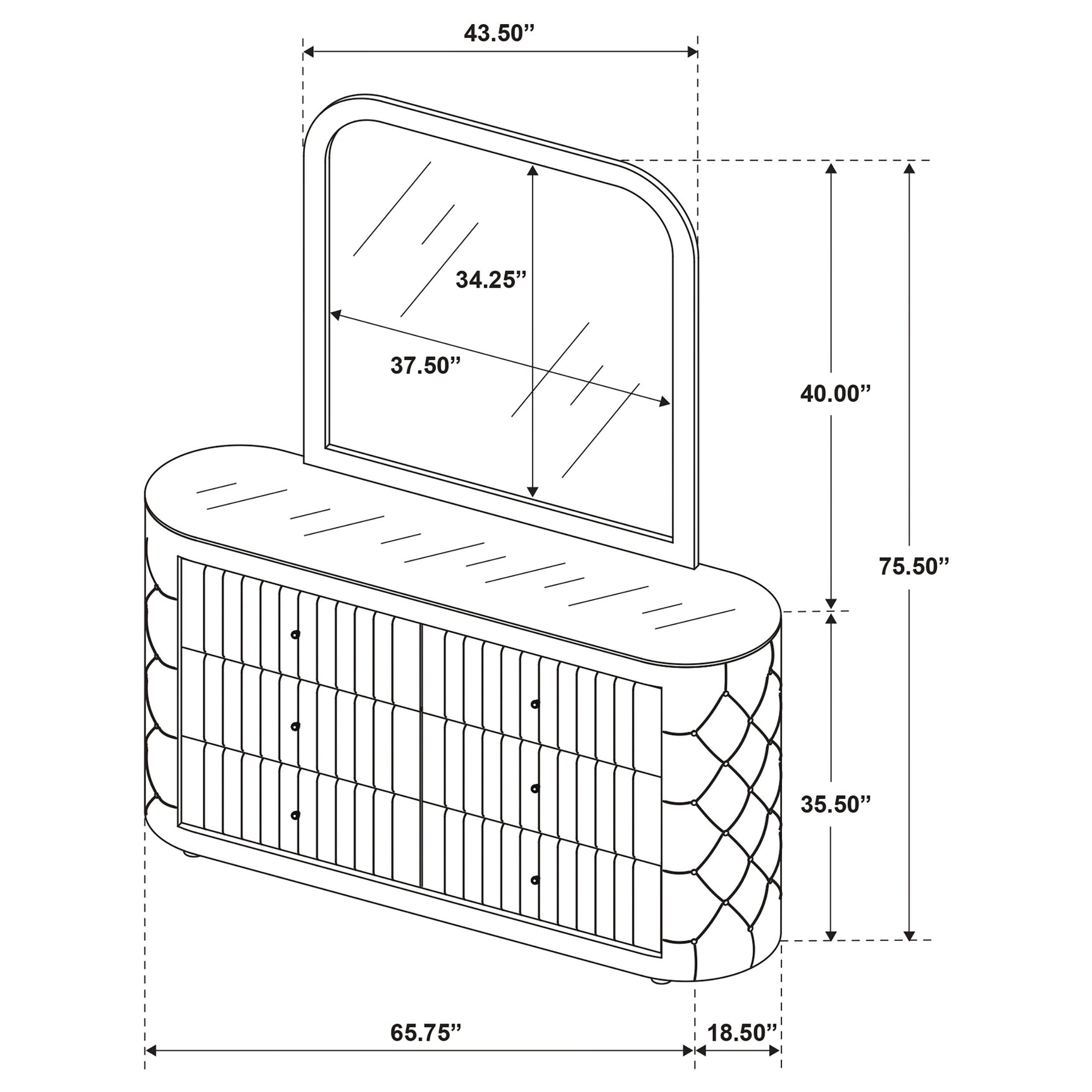 Sonya Ivory 6-drawer Upholstered Bedroom Dresser with Mirror - Ornate Home