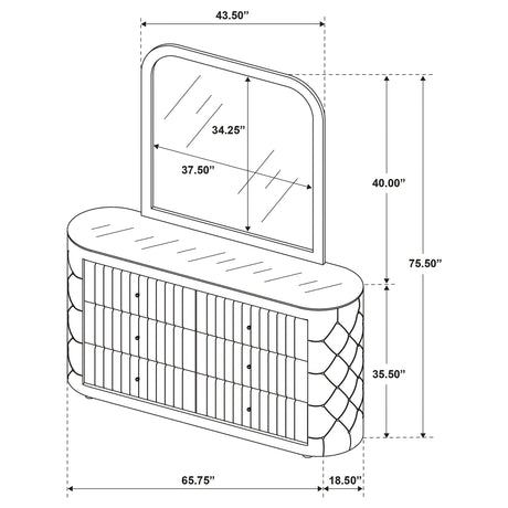 Sonya Ivory 6-drawer Upholstered Bedroom Dresser with Mirror - Ornate Home