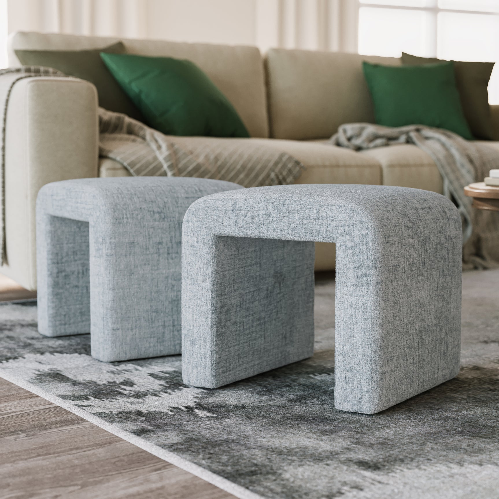Sophia Blue Petite Bench (Set of 2) - Ornate Home