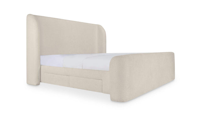 Sophia Cream Chenille Queen Storage Bed - Ornate Home