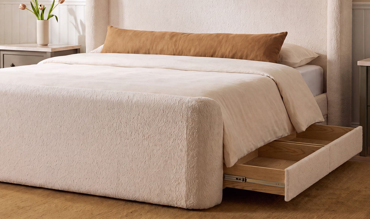 Sophia Cream Chenille Queen Storage Bed - Ornate Home