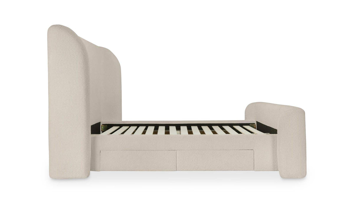 Sophia Cream Chenille Queen Storage Bed - Ornate Home