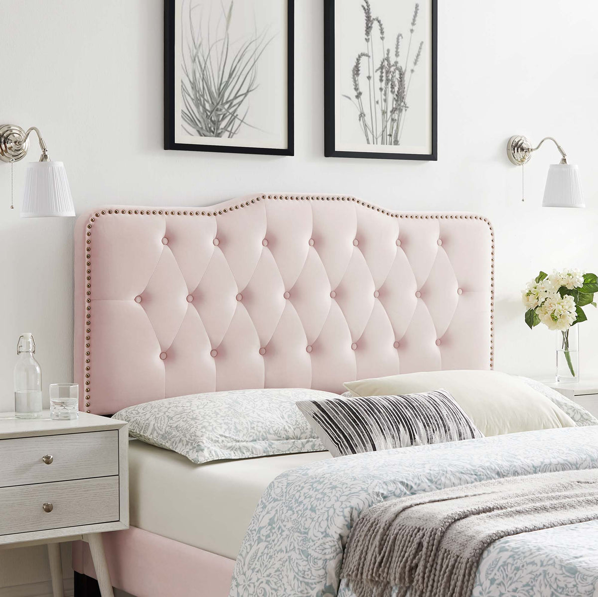 Sophia Pink Tufted Performance Velvet Full/Queen Headboard - Ornate Home