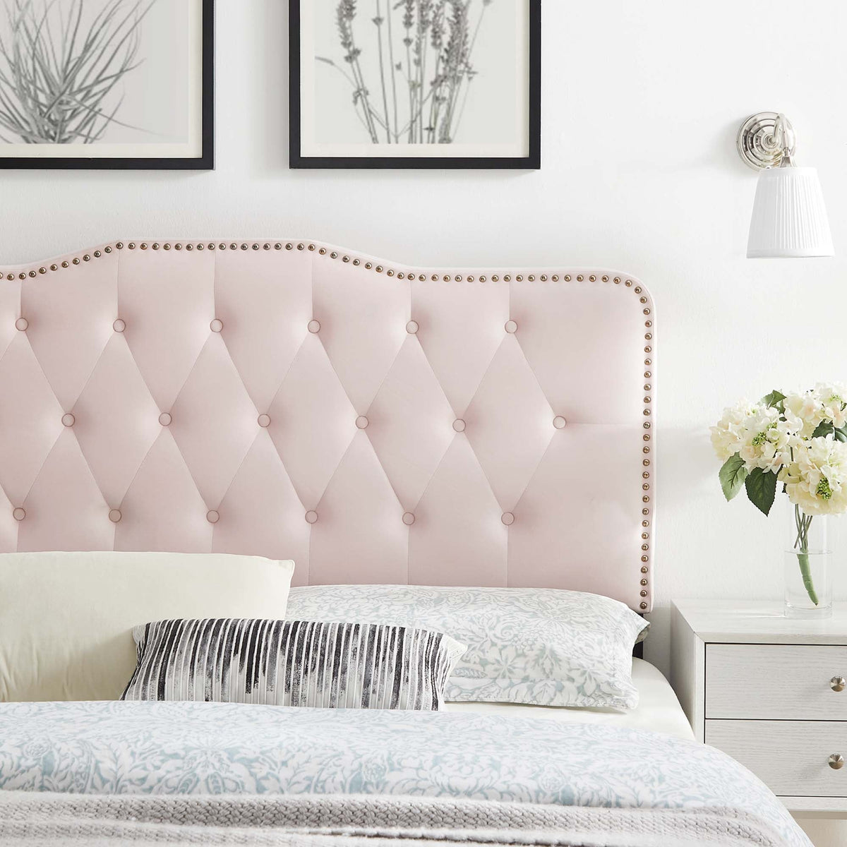 Sophia Pink Tufted Performance Velvet Full/Queen Headboard - Ornate Home