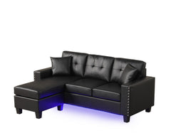 Sorenza Black 74"W PVC Reversible Sectional Sofa with Chaise - Ornate Home