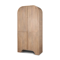 Sorina Light Brown Reverse Fluted Wood Curio Cabinet - Ornate Home