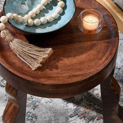 Sorrel Walnut Carved Wood Stool - Ornate Home
