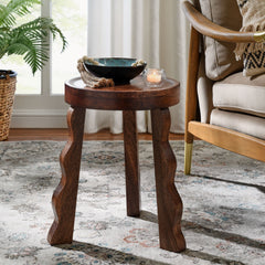 Sorrel Walnut Carved Wood Stool - Ornate Home