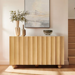 Sorren Natural 54 Inch Scalloped Wood 3-Door Sideboard - Ornate Home