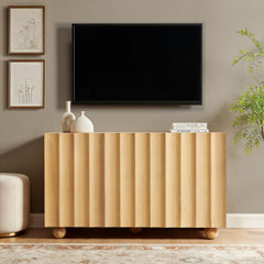Sorren Natural 54 Inch Scalloped Wood 3-Door Sideboard - Ornate Home