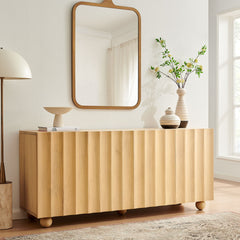 Sorren Natural 72 Inch Scalloped Wood 4-Door Sideboard - Ornate Home