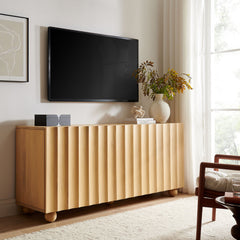 Sorren Natural 72 Inch Scalloped Wood 4-Door Sideboard - Ornate Home