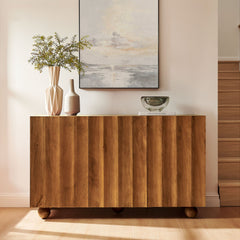 Sorren Walnut 54 Inch Scalloped Wood 3-Door Sideboard - Ornate Home