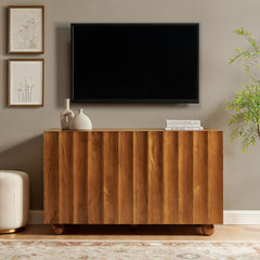 Sorren Walnut 54 Inch Scalloped Wood 3-Door Sideboard - Ornate Home