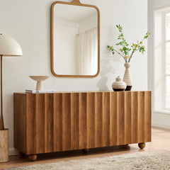 Sorren Walnut 72 Inch Scalloped Wood 4-Door Sideboard - Ornate Home
