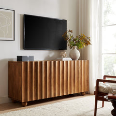 Sorren Walnut 72 Inch Scalloped Wood 4-Door Sideboard - Ornate Home