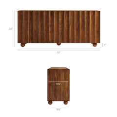 Sorren Walnut 72 Inch Scalloped Wood 4-Door Sideboard - Ornate Home