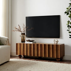 Sorren Walnut Scalloped 54" Wood TV Stand - Ornate Home